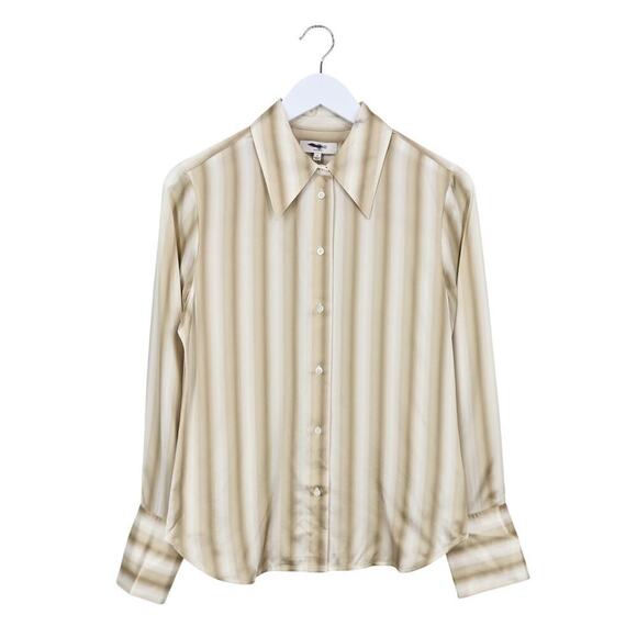Madewell Slim Button Up Shirt 100% Silk Faded Khaki Stripe Size 4 NWT with Flaw - Picture 2 of 11